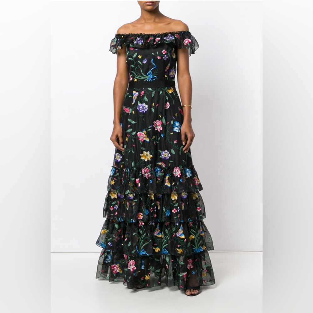 GOAT Fairytale Embroidered floral Dress 100% silk size 2 off shoulder $1638 gown
